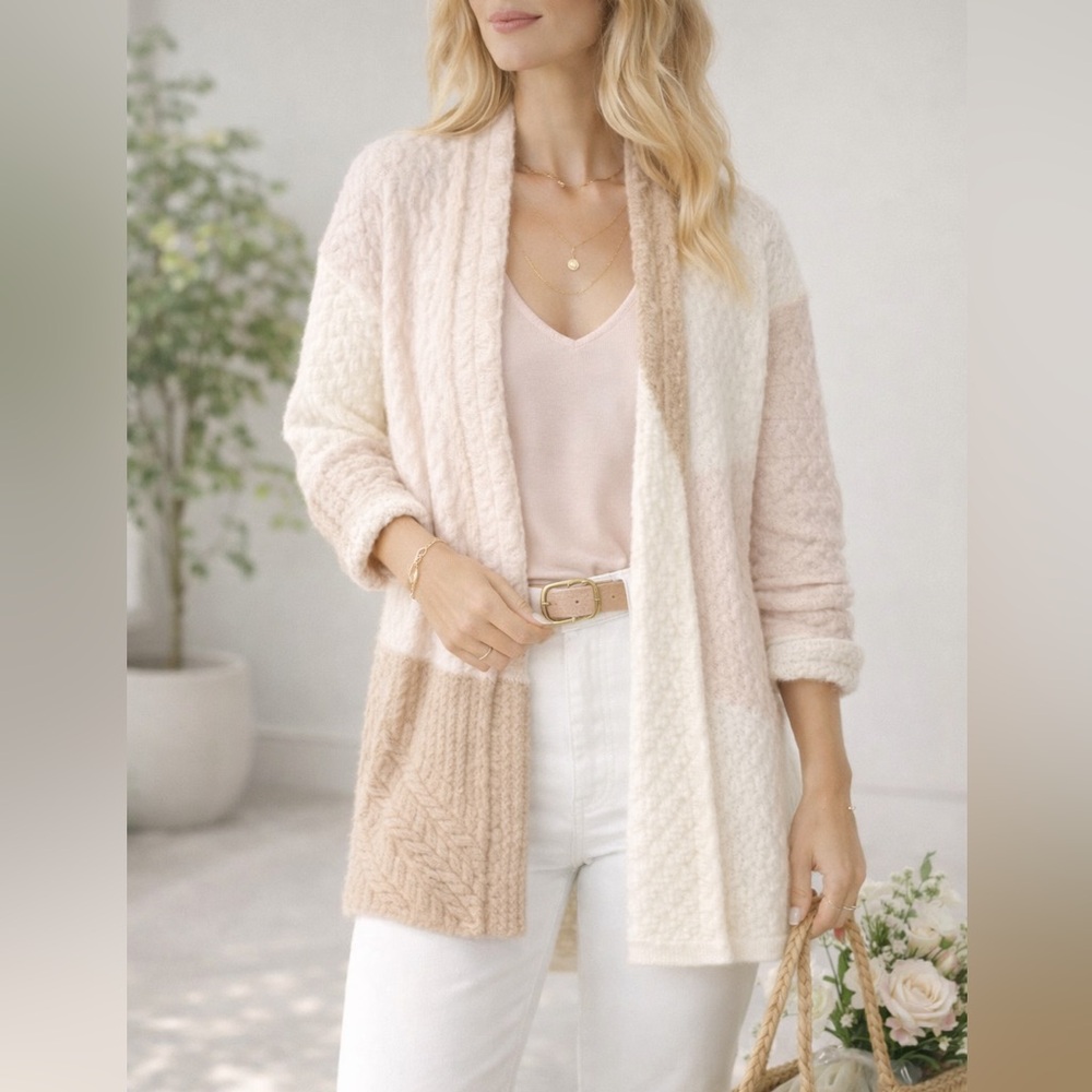 Lovestitch Neutral Color Block Cardigan